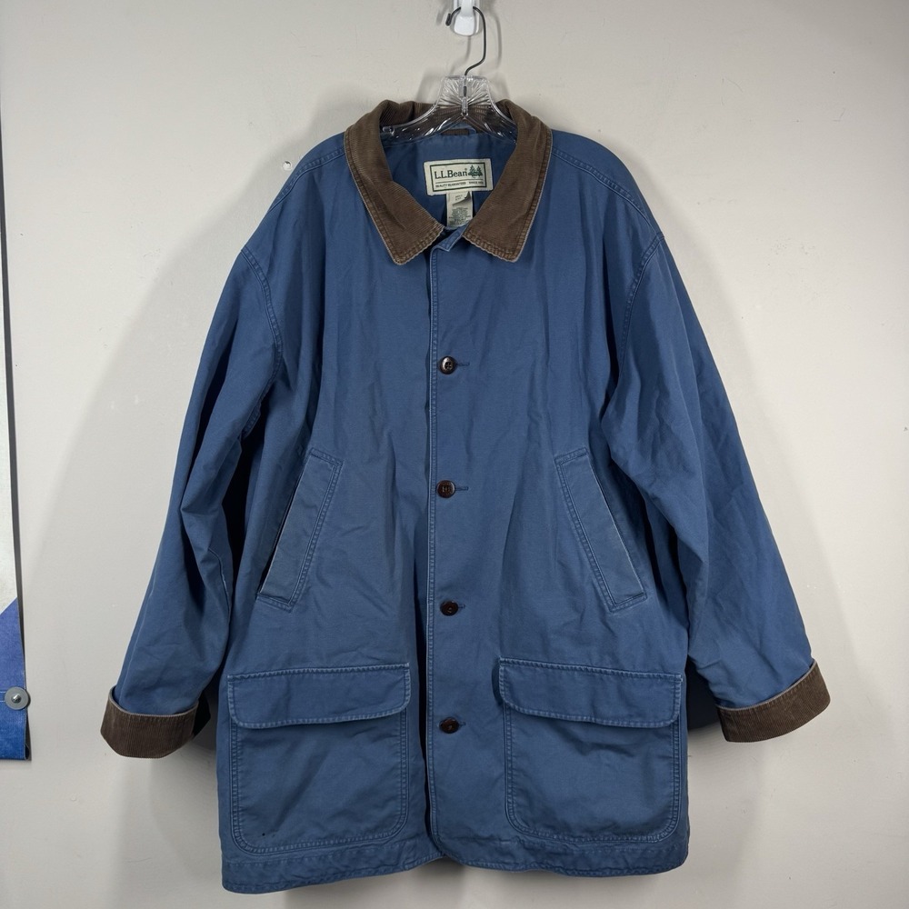 Vtg L.L. Bean Blue Canvas Chore Coat Flannel Lined Men's Sz XXL Tall Corduroy‎